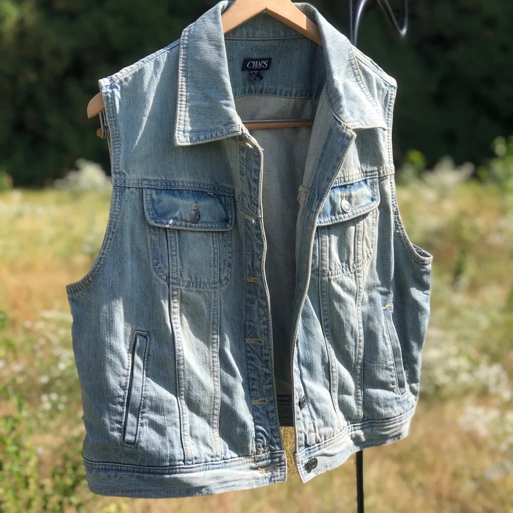 Chaps Faded Denim Vest - Picture 3 of 12